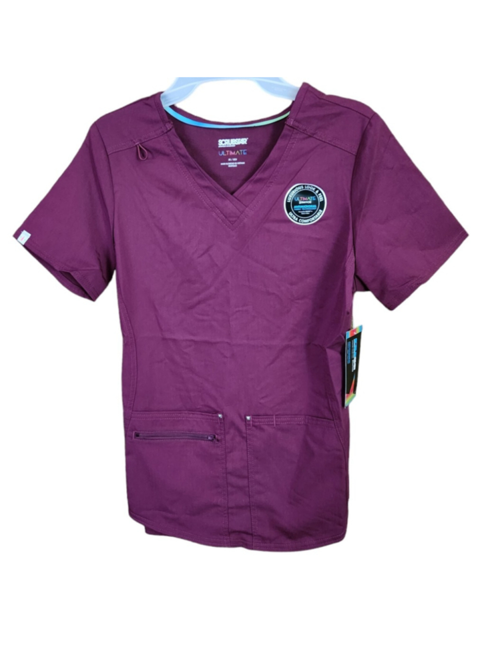 Scrubstar Women’s WINE 3 Pocket Scrub Top Size XS Antimicrobial Fabric NWT